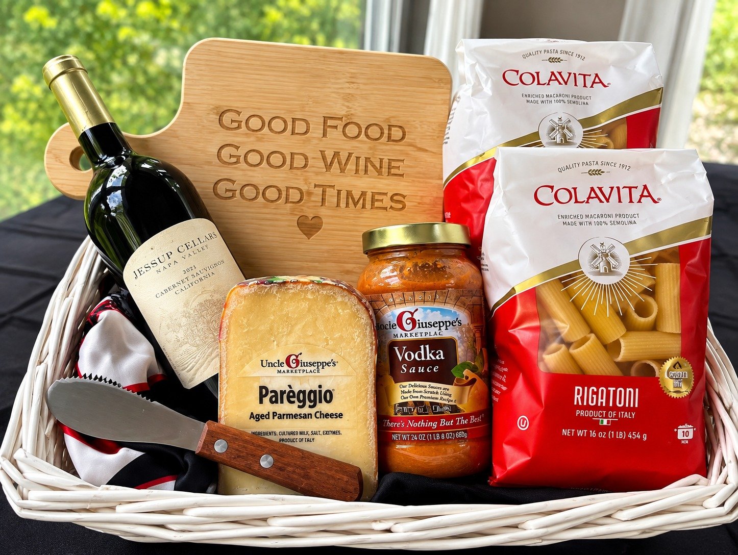 Italian dinner custom gift basket by Wrapped & Ready by René