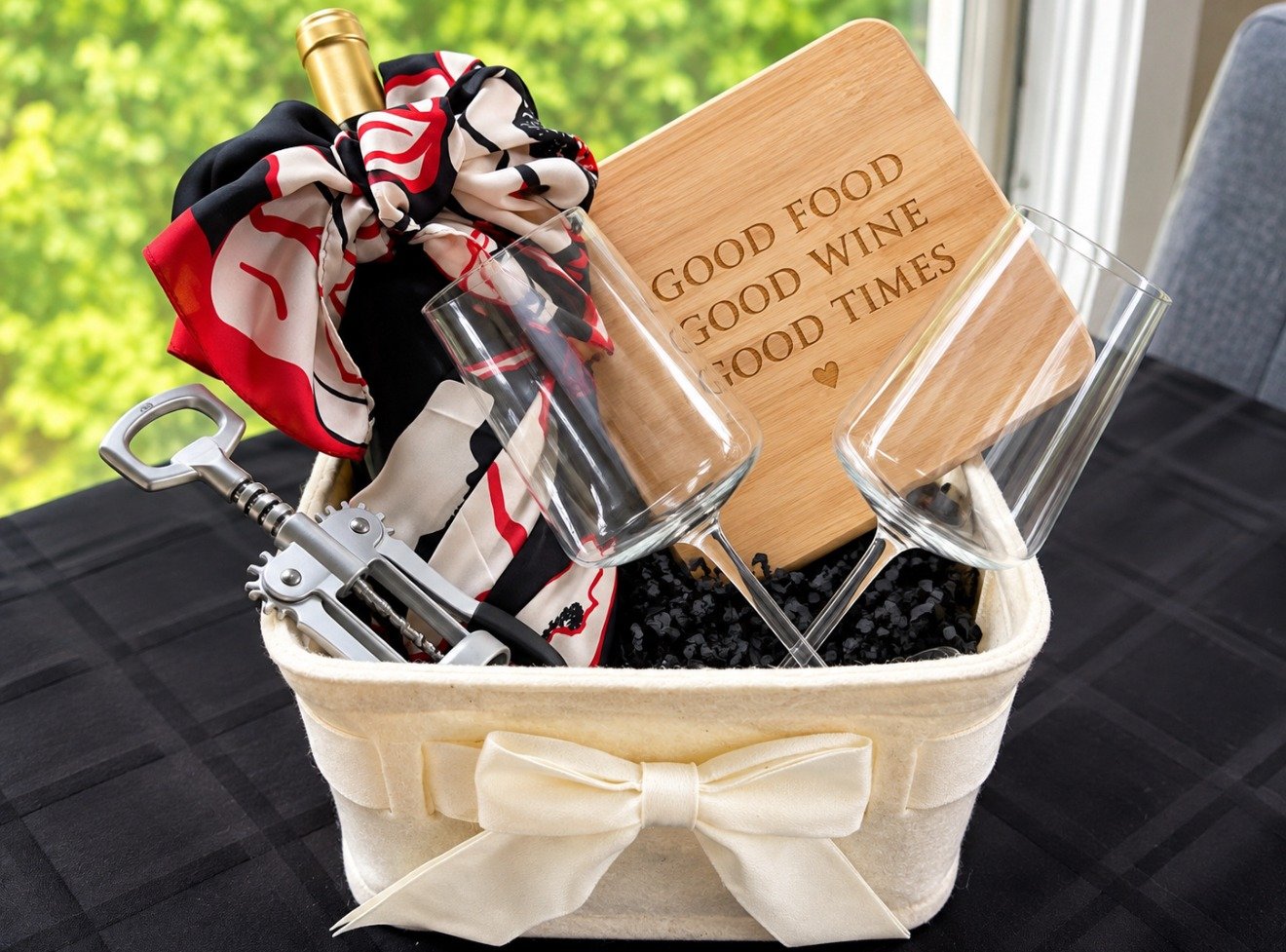 Wine and accessories custom gift basket