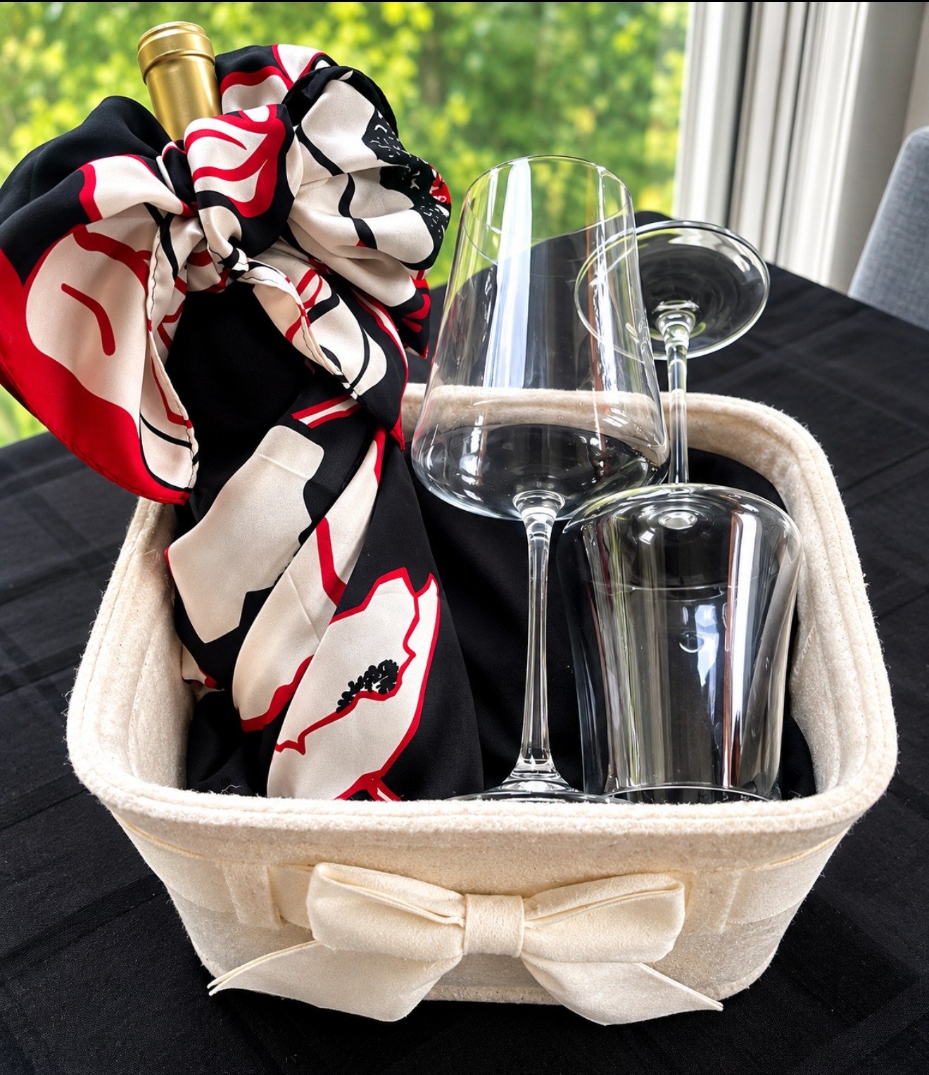 Wine and glasses custom gift basket